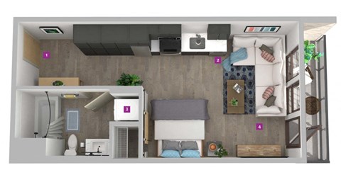 Floor plan for studio, 1 bath, 475 sqft